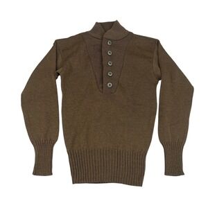 Vintage 70's Army Military Wool Henley Sweater Olive Drab Small 34-36